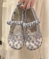Aiertu Blue Walking Sandals Women Tulle Embroidery Buckle Strap Splicing Aiertu