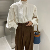 Aiertu Elegant Shirts Women Vintage Lantern Long Sleeve Black Blouses Office Lady Korean Buttons Chic Oversized Casual Tops New Aiertu