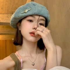 Aiertu - Washed Denim Berets Beanies Women Blue Cowboy Retro Octagonal Cap Ladies Fashion Newsboy Hat Korean Leisure Vintage Painter Hats Aiertu
