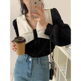 Aiertu Vintage Folds Shirts Women Elegant Patchwork Lantern Long Sleeve Blouses Korean Single Breasted Design Chic Casual Tops Aiertu
