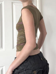 Aiertu -Letter Print Asymmetrical Neck Fitted Top aiertu