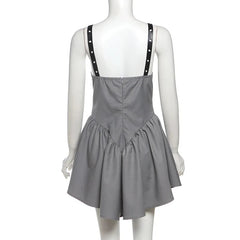 Aiertu - V-neck Fold Suspender Dress For Women Belt Buckle Backless Sexy Bodycon Mini Dress A-line High Waist Party Dress Ladies Aiertu