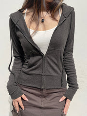 Aiertu - summer inspo Solid Knitted Autumn Winter Women’s Sweats Cardigan Long Sleeve Ribbed Causal Basic Fashion Zip Up Hooded Coat Aiertu