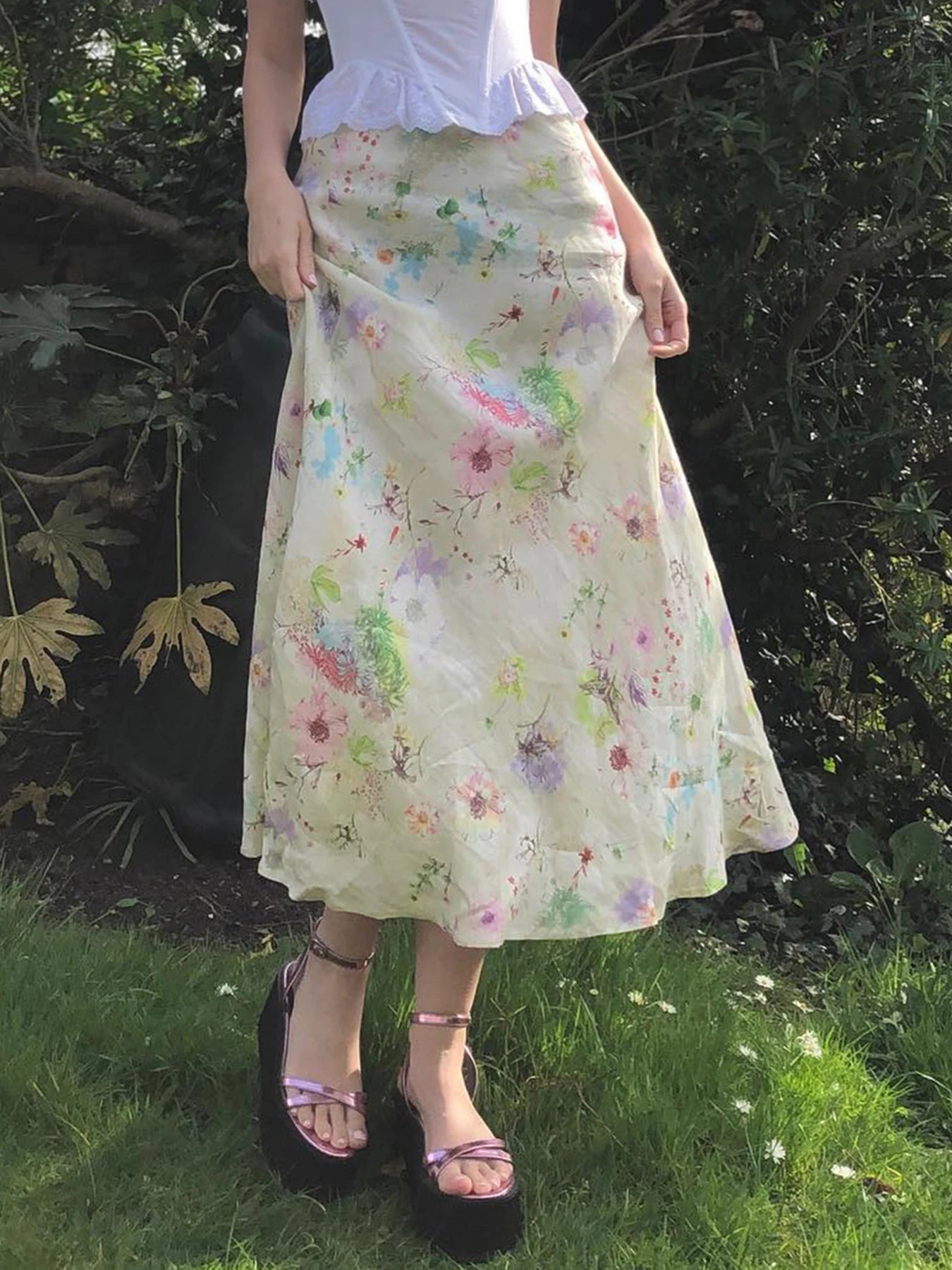 Aiertu - Holiday Floral Straight Trumpet Skirts Casual Slim Low-Waisted Midi Skirts Women 2025 Summer Fashion Streetwear Ladies Aiertu