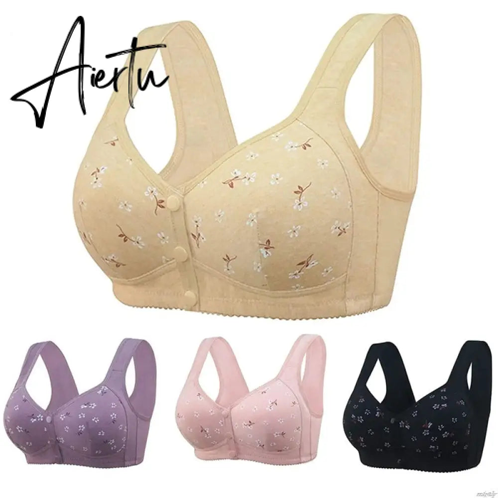 Charm Daisy Bras Front Snaps Women's Wire-Free Front Button Closure Bra Support Bra Comfortable Easy Close Sports Bras Plus Size Aiertu