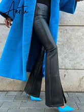 Chic Fashion PU Leather High Rise Flare Pants Club Party Casual Sexy Split Pants for Women Trousers Pant Gothic Aiertu