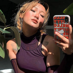 Club Mesh See-Through Sleevsless Tank Tee Women Fashion Street Style Off Shoulder Solid Color Crop Top T-Shirt Mujer Aiertu