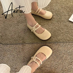 Comfort Soft Bottom Flat Shoes Women 2023 Buckle Strap Pu Leather Ballet Flats Woman Elegant Low Heels Mary Janes Mujer Aiertu
