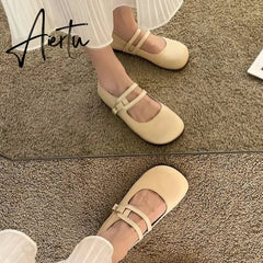 Comfort Soft Bottom Flat Shoes Women 2023 Buckle Strap Pu Leather Ballet Flats Woman Elegant Low Heels Mary Janes Mujer Aiertu