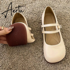 Comfort Soft Bottom Flat Shoes Women 2023 Buckle Strap Pu Leather Ballet Flats Woman Elegant Low Heels Mary Janes Mujer Aiertu