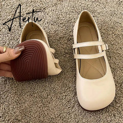 Comfort Soft Bottom Flat Shoes Women 2023 Buckle Strap Pu Leather Ballet Flats Woman Elegant Low Heels Mary Janes Mujer Aiertu