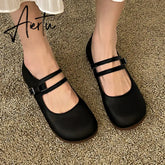 Comfort Soft Bottom Flat Shoes Women 2023 Buckle Strap Pu Leather Ballet Flats Woman Elegant Low Heels Mary Janes Mujer Aiertu