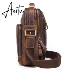 CONTACT'S Crazy Horse Leather Men's Shoulder Bag Vintage Messenger Bags Men Bolsos Male Crossbody Bags Man's Handbag Sling Bag Aiertu