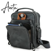 CONTACT'S Crazy Horse Leather Men's Shoulder Bag Vintage Messenger Bags Men Bolsos Male Crossbody Bags Man's Handbag Sling Bag Aiertu