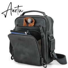 CONTACT'S Crazy Horse Leather Men's Shoulder Bag Vintage Messenger Bags Men Bolsos Male Crossbody Bags Man's Handbag Sling Bag Aiertu