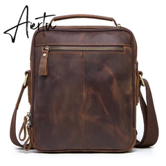 CONTACT'S Crazy Horse Leather Men's Shoulder Bag Vintage Messenger Bags Men Bolsos Male Crossbody Bags Man's Handbag Sling Bag Aiertu
