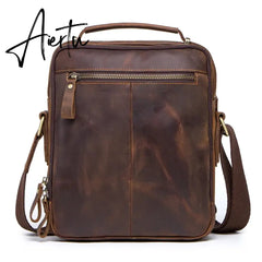 Crazy Horse Leather Men's Shoulder Bag Vintage Messenger Bags Men Bolsos Male Crossbody Bags Man's Handbag Sling Bag Aiertu