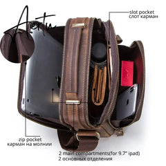 CONTACT'S Crazy Horse Leather Men's Shoulder Bag Vintage Messenger Bags Men Bolsos Male Crossbody Bags Man's Handbag Sling Bag Aiertu