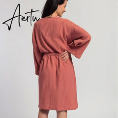 Cotton Bathrobe Female Loose Long Sleeve Sleepwear Spring Home Robes For Women Dresses Casual Woman Clothes Night Wears Aiertu