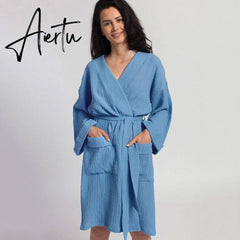 Cotton Bathrobe Female Loose Long Sleeve Sleepwear Spring Home Robes For Women Dresses Casual Woman Clothes Night Wears Aiertu