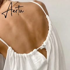 Cotton Night Dress Women Sexy Spaghetti Strap Nightwear White Loose Long Woman Dresses Split Autumn Pajamas Solid Aiertu
