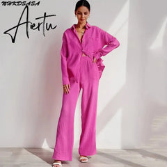 Cotton Women's Home Clothes Loose 2 Piece Sets Long Sleeve Sleepwear Female Casual Trouser Suits Autumn Pajamas Aiertu