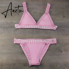 Crochet Swimsuit Bikinis Women's Swimming Suit Sexy Bandage Brazilian Bikini Swimwear Women Bathing Suit Biquini Aiertu
