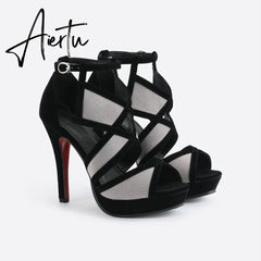 Cross Strap Leaky Toe Heel Sandals mysite