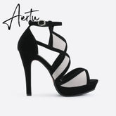 Cross Strap Leaky Toe Heel Sandals mysite