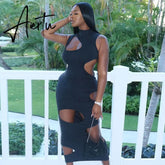 Cut Out Sexy Maxi summer Dress Women Spring Streetwear Sleeveless Holes Bodycon Vestidos Sense of Design Hot Aiertu