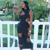Cut Out Sexy Maxi summer Dress Women Spring Streetwear Sleeveless Holes Bodycon Vestidos Sense of Design Hot Aiertu
