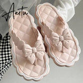 Cute Bowknot Women's Slippers New Summer Indoor and Outdoor Flip Flops Beach Smooth Ladder Home Non-slip EVA Slippers Aiertu