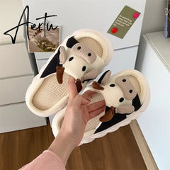 Cute Cartoon Milk Cow House Slippers Funny Shoes Women's Slippers Summer Four Seasons Indoor Home Slippers Aiertu