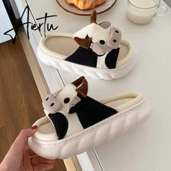 Cute Cartoon Milk Cow House Slippers Funny Shoes Women's Slippers Summer Four Seasons Indoor Home Slippers Aiertu