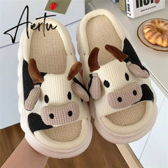 Cute Cartoon Milk Cow House Slippers Funny Shoes Women's Slippers Summer Four Seasons Indoor Home Slippers Aiertu