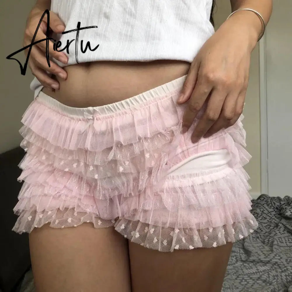 Cutest Vintage Japanese Style Frill Lace Shorts Coquette Y2K Fairy 00s Retro Kawaii Multi-layers Ruffles Bloomers Women Costume Aiertu