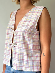 Aiertu - Women Y2k Gingham Tie front Tank Top Sleeveless V-Neck Open front Vest Crop Top Aesthetic Vintage Summer Cami Shirt Streetwear Aiertu