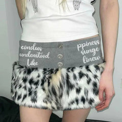 Aiertu - High-end Trendy Sweet Leopard Print Fur Splicing Casual Skirt for Women American Hottie Sexy Y2k Letter Print Low-waist Skirt Aiertu