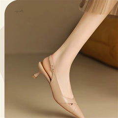 Aiertu - New Summer Fashion Comfortable Casual Wear-resistant Shallow Mouth Pointed Toe Toe Hollow Back High Heels Sheepskin Sandals Aiertu