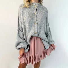Aiertu - Womens Y2k Oversized Cardigan Sweaters Long Lantern Sleeve Knit Open Front Button Down Chunky Knitwear Fall Winter Aiertu