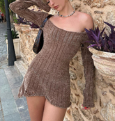 Aiertu - Vintage Chenille Long Sleeve Mini Dress Aiertu