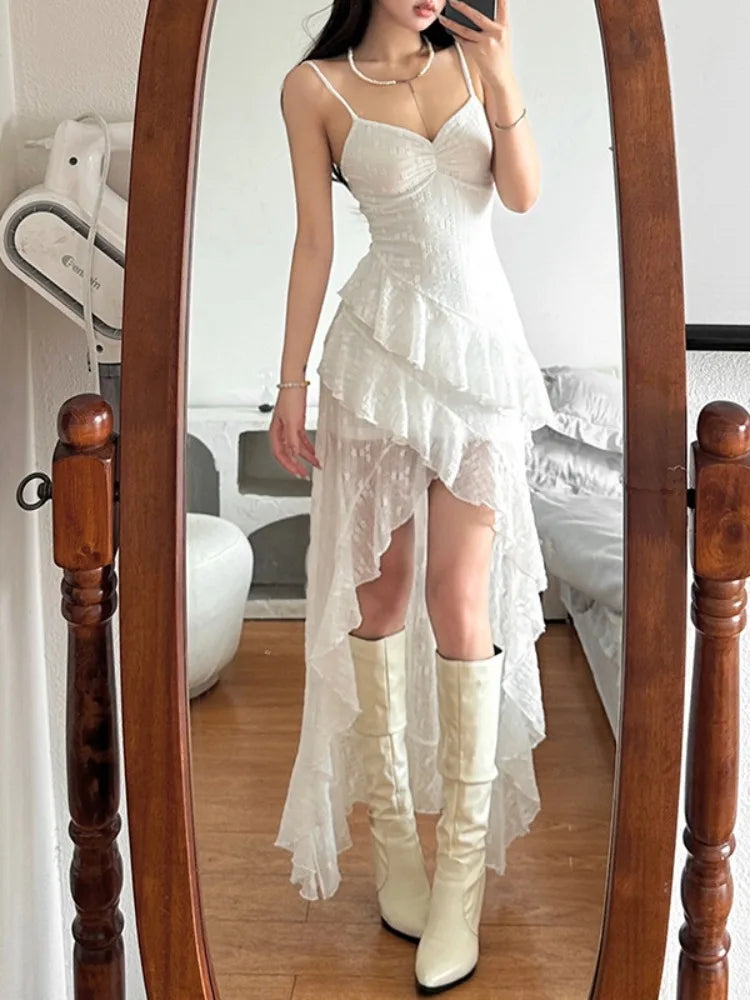 Aiertu - Summer Streetwear Vintage Dresses Grunge Y2k Aesthetic Irregular Ruffled Vestido Slim Fit Harajuku Woman Backless Dress Aiertu