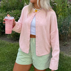 Aiertu - Women Casual Cardigan Sweaters Crewneck Button Down Knit Tops Going Out Lightweight Knitwear Fashion Y2K Streetwear Aiertu
