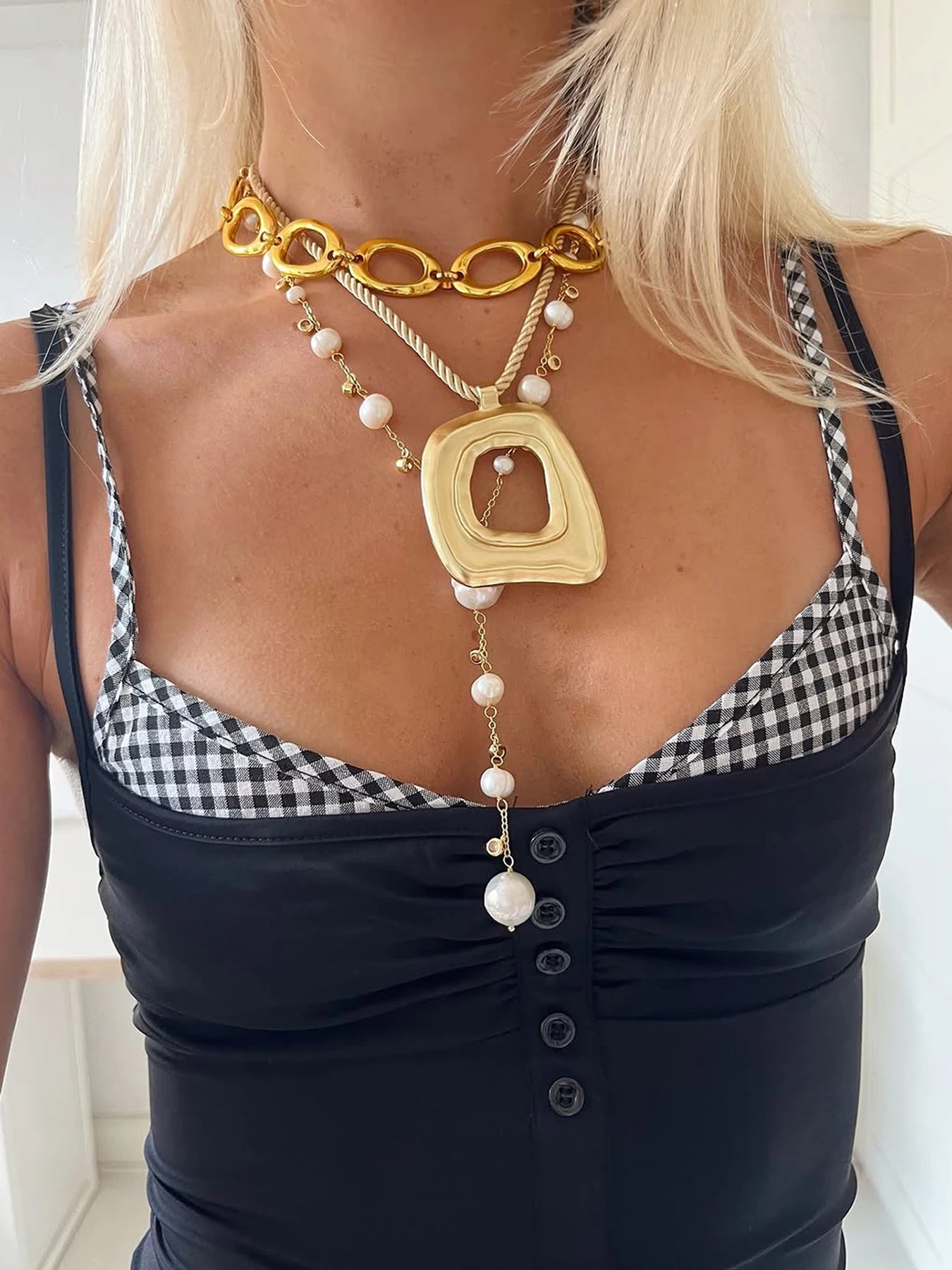 Aiertu - Slim Patchwork Plaid Camis Top Fake 2 Piece Holiday Slash Neck Sleeveless Tank Tops Women 2026 Summer Fashion Streetwear Aiertu