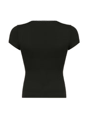 Aiertu - summer inspo Hot Black Solid Slim Elegant Basic Short Sleeve Tees Lace Trim Cute Y2K V Neck White T Shirts Women Summer Streetwear Tops Aiertu
