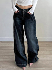 Aiertu - Grunge Vintage Streetwear Low Waist Wide Leg Pants American Retro Sexy Fashion Casual Pockets Loose Jeans E-girl 2025 Aiertu
