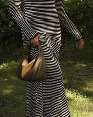 Aiertu - Vintage Fashion Black and White Striped Maxi Dress Elegant Long Sleeve Tie Back Dresses Beachwear Holiday Autumn Sexy Dress Aiertu