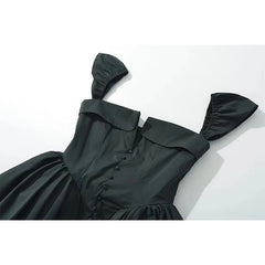 Aiertu - 2025 European And American Style Women Elegant Party Mini Dresses New Fashion Front Button Sexy Slit Slim Black Dress Aiertu