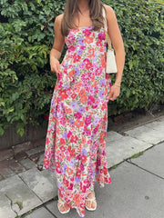 Aiertu - Elegant Off-Shoulder Maxi Dress with Boho Floral Print and Lace-Up Back Detail for Summer Wedding Party or Vacation Beachwear Aiertu