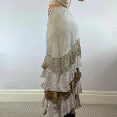 Aiertu - cold weather outfits Y2K Aesthetic Lace Tiered Irregular Long Skirt Women Stylish Outfits Mori Girl Style Asymmetric Skirt Vintage Lady Aiertu